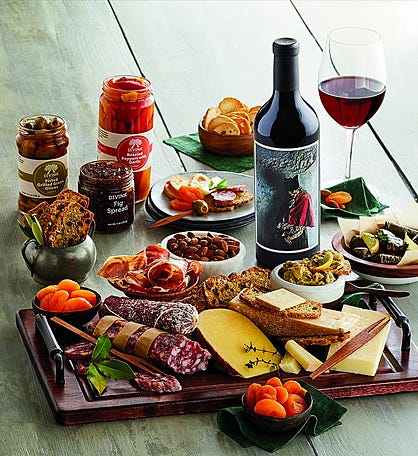 Vintner&#39;s Choice Classic Epicurean Charcuterie and Cheese Collection with Wine